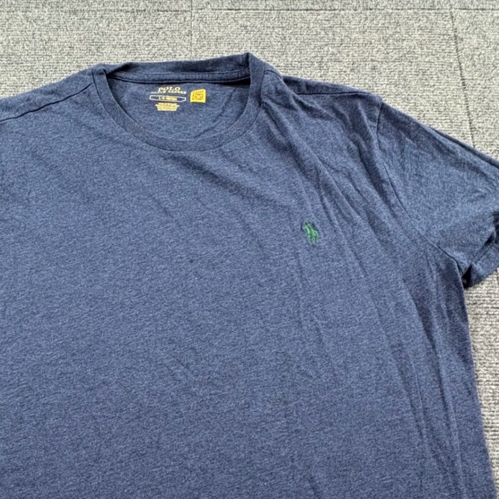 Polo Ralph Lauren Mens Blue Heather Crew Neck T-Shirt Size Large Green Pony Logo